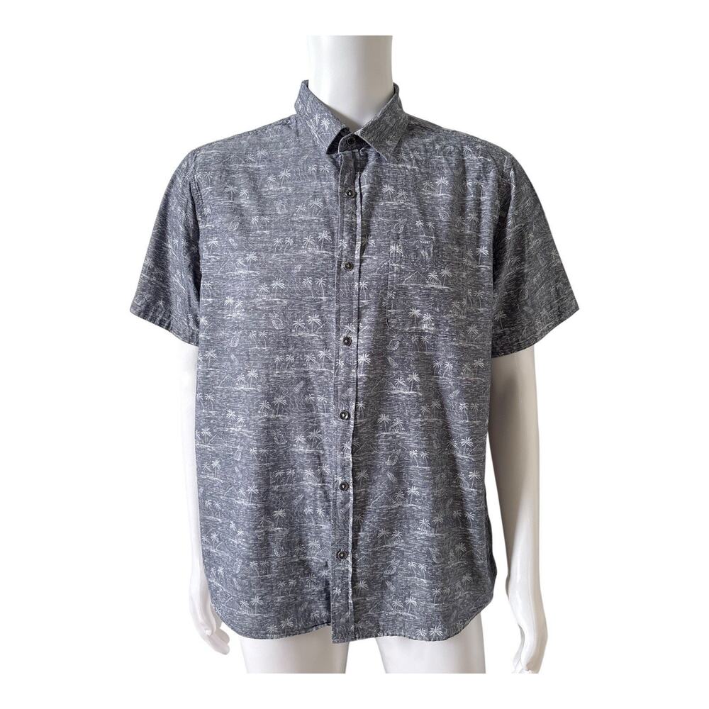 Flag & Anthem Shirt Mens Large Gray Palm Tree Tropical Short Sleeve Button Up